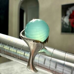 Chalcedony Faceted Sterling 925 Ring Sz 6.25 Adjustable
